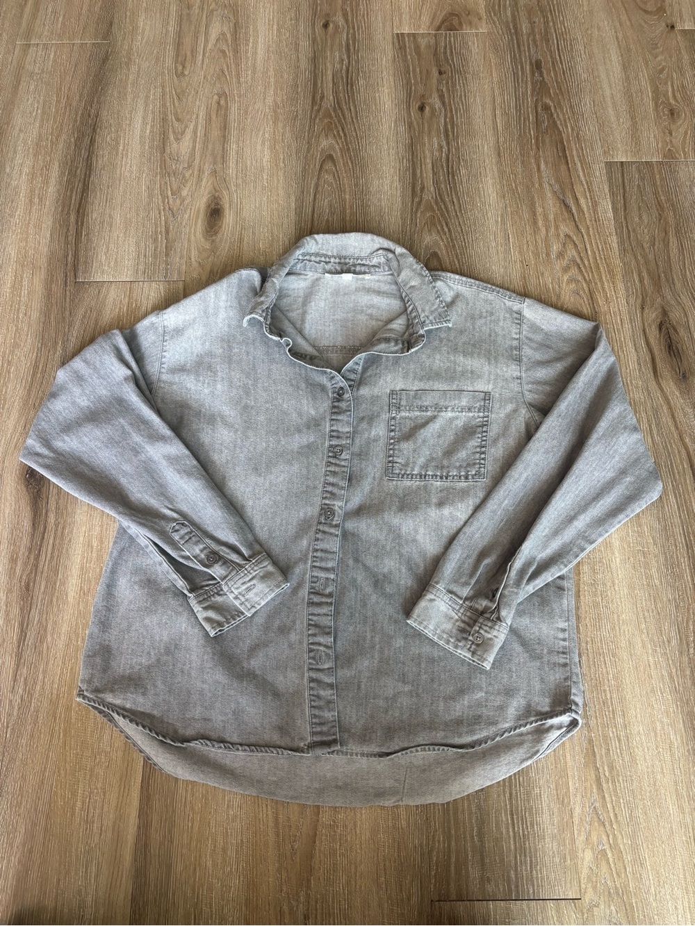 7 For All Mankind Light Gray Washed Button-Down Shirt